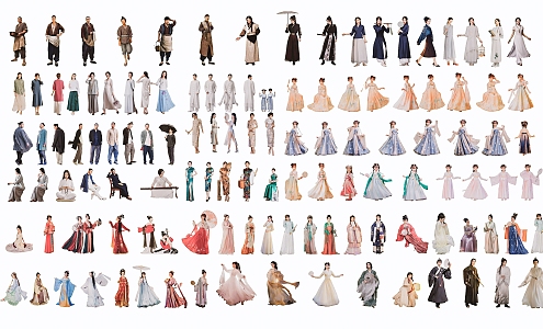 Chinese multi-character combination Hanfu 3d model