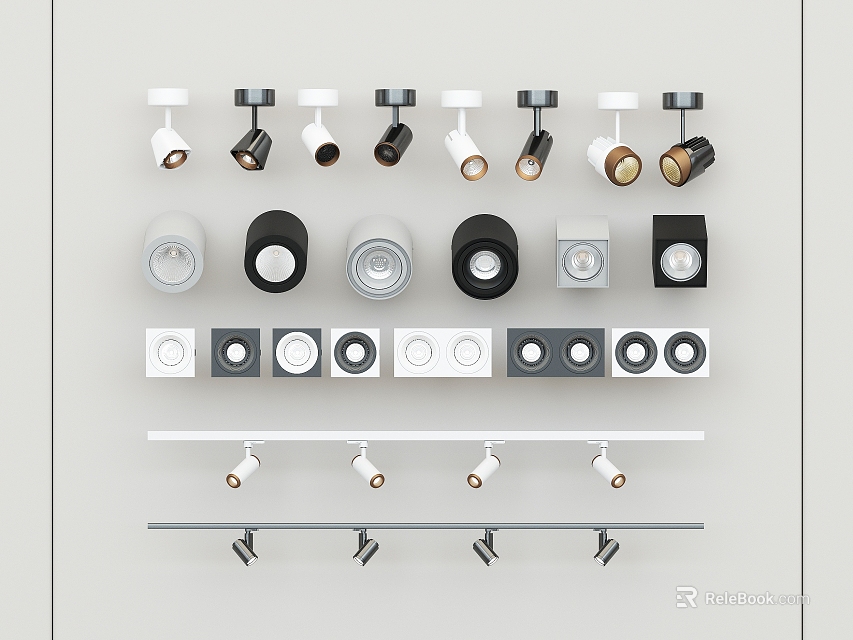 Modern Downlights And Spotlights With Various Styles Black White Colors For Home Lighting 3d model 