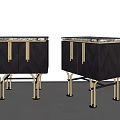 Elegant Bedside Tables With Dark Textured Body Gold Metal Legs And Marble Tops