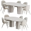 Oval Dining Table Set With Marble Top Column Legs And Six Modern Minimalist Chairs 3d model