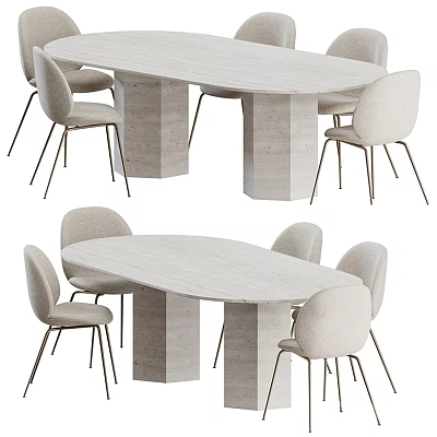 Modern Dining Table and Chair Combination Oval Dining Table and Chair 3d model