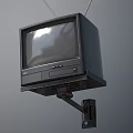 Vintage Retro Wall Mounted Television With Antennas And Black Screen
