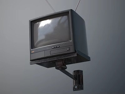 Vintage Retro Wall Mounted Television With Antennas And Black Screen 3d model