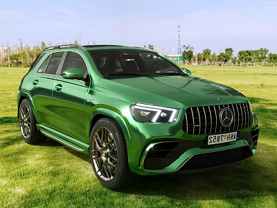 Green Mercedes AMG Sporty SUV With Bold Front Grille And Alloy Wheels On Grass Field 3d model