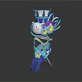 Decorative Hat Shaped Ornament With Purple Blue Crown And Flower Decorations