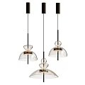 Modern Transparent Glass Chandeliers With Black Bell Shaped Shades And Metallic Accents