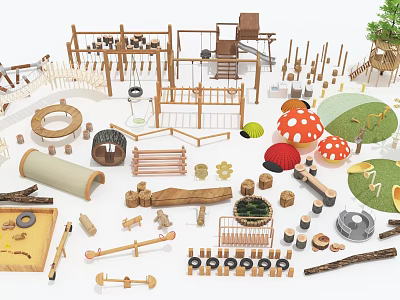 Wooden Outdoor Playground Equipment for Kids with Climbing Frames Slides Swings and Fun Safe Structures 3d model