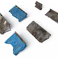 Weathered Metal Roof Structures With Blue Fabric Covers And Worn Edges