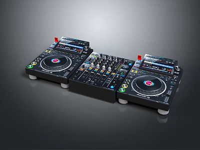 Professional DJ Musical Instrument With Dual Turntables Mixer And Control Panels 3d model