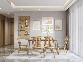 Nordic Restaurant Home Restaurant Dining Table and Chair Combination Restaurant Hole Board Hole Wall Restaurant Desktop Decoration Jewelry Photo Wall 3d model