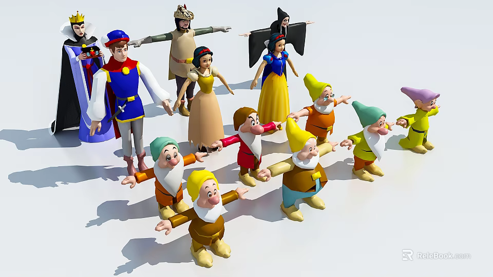 Magical Fairy Tale Character Group With Snow White Seven Dwarfs Prince And Queen 3d model 