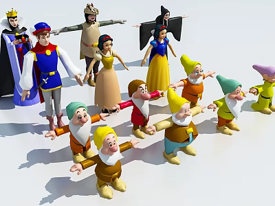 Magical Fairy Tale Character Group With Snow White Seven Dwarfs Prince And Queen 3d model
