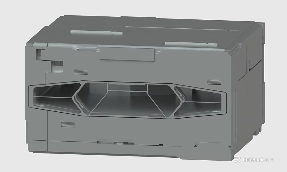 Gray Office Printer Device with Front Opening Tray and Sleek Compact Structure 3d model 