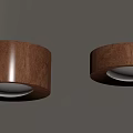 Wooden Round Downlights Mounted On Ceiling With Bright White Lighting