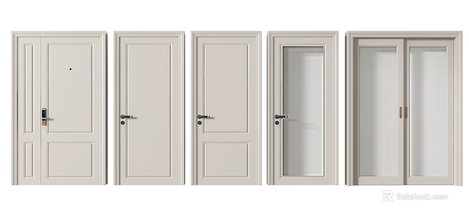 Various Hinged Doors With Glass Panels And Solid Panels In White Finish 3d model 