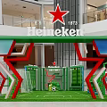 Heineken Themed Football Exhibition Setup With Green Grass Goalposts And Soccer Ball