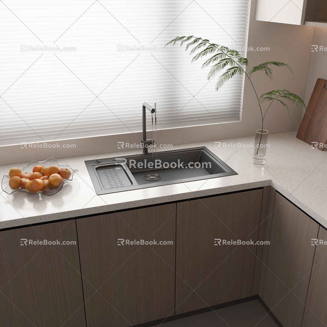 Kitchen basin cooktop 3d model