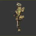 Military Soldier Figure in Uniform Holding Rifle with Helmet and Gear Standing on Gray Background