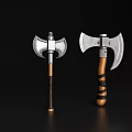 Medieval Weapon Two Axes with Metal Heads and Wrapped Wooden Handles
