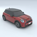 Red Compact Car With Black Stripes Front Design Featuring Headlights And Grille 3d model