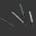 Various Designed Swords Featuring Different Hilts Blades And Blue Glow On Dark Reflective Background