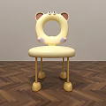 Cute Yellow Kids Chair With Cat Ear Design Circular Backrest Hole And Round Ball Feet