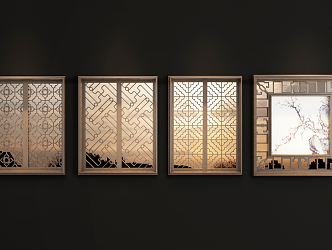 New Chinese-style openwork window 3d model