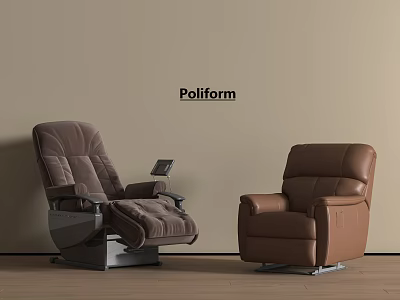 Poliform Brown Leather Massage Chair and Recliner Chair in Light Colored Wall Wooden Floor Room 3d model