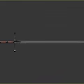 Medieval Weapon Sword Featuring Red Hilt Blue Blade And Cross Guard Design