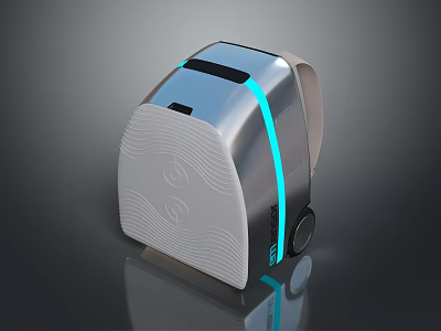 Modern Computer Tower EVO Design Silver Gray Finish Blue LED Strip Wave Texture And Wheels 3d model