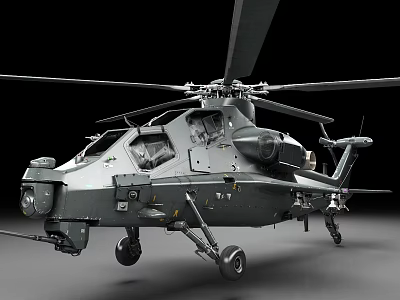 Military Attack Helicopter With Rotors Weapon System And Armored Body 3d model