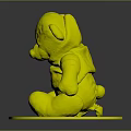 Yellow Stuffed Bear Wearing Blue Shirt With Footprints On Paws Sitting On White Base