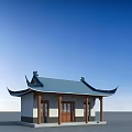 Traditional Chinese Architecture With Blue Roof Overhanging Eaves White Walls And Wooden Doors