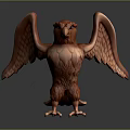 Mythical Red Eagle Headed Creature 3D Sculpture Standing With Spread Wings 3d model