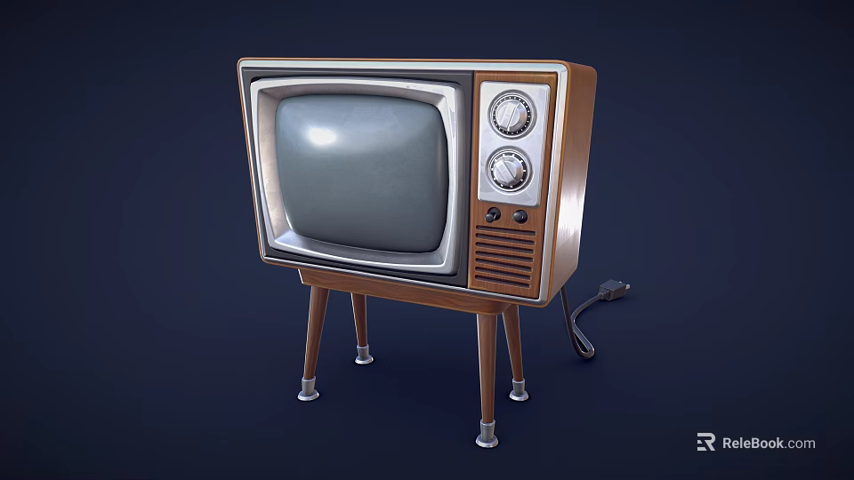 Vintage Retro Television With Three Legged Stand Knobs And Power Cord 3d model 