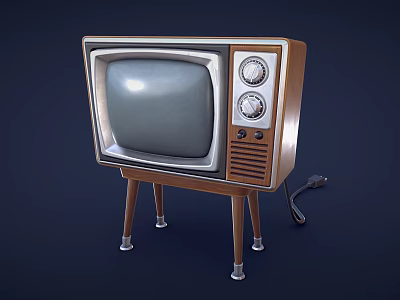 Vintage Retro Television With Three Legged Stand Knobs And Power Cord 3d model