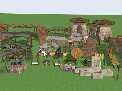 New Chinese Gardening Setches Country Ornaments Stone Mill Bonfire Wine Altar 3d model