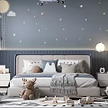 Starry Kids Room Design With Moon Star Wall Decor Hanging Airplane Bed And Toys
