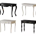 Black and White Writing Desks with Ornate Legs and Storage Drawers