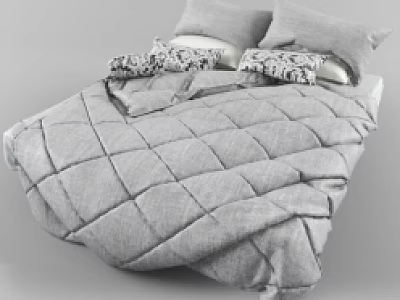 Double Bed With Gray Diamond Pattern Quilt And Patterned Pillows For Bedroom 3d model