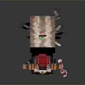 Pixel Style Character In Colorful Outfit With Red Hat Yellow Decoration And Brown Backpack