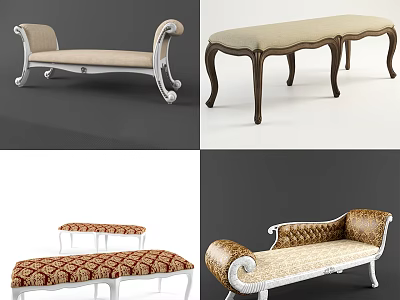 Upholstered Ottoman Bench With Curved Straight Legs And Floral Pattern Styles 3d model