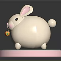 Cute White Rabbit Decorative Ornament Set With Carrot On Pink Circular Base