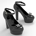 Stylish Black High Heels with Platform Sole Ankle Strap and Decorative Buckle