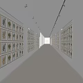 Spacious Elevator Hallway With Framed Botanical Specimen Paintings On Both Walls And Bright Lighting