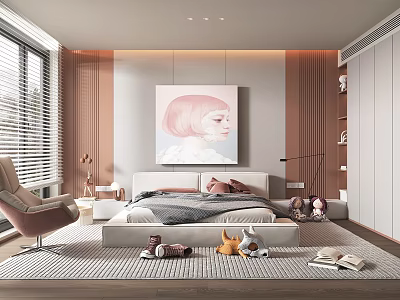 Modern Kids Room Interior Design With Cozy Bed Playful Toys And Decorative Painting 3d model