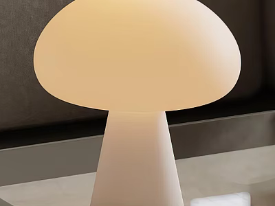 Modern Mushroom Table Lamp With White Lampshade And Base On Gray Wall Light Tabletop 3d model