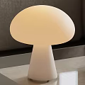 Modern Mushroom Table Lamp With White Lampshade And Base On Gray Wall Light Tabletop