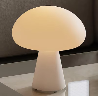 Modern Mushroom Table Lamp With White Lampshade And Base On Gray Wall Light Tabletop 3d model