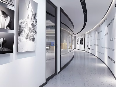 Modern Elevator Corridor Interior With Art Displays And Bright Space 3d model